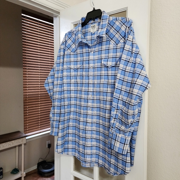 Ely Cattleman Blue Plaid Western Pearl Snap Wrinkle Resistant Shirt Men’s Big 4X - Picture 2 of 13
